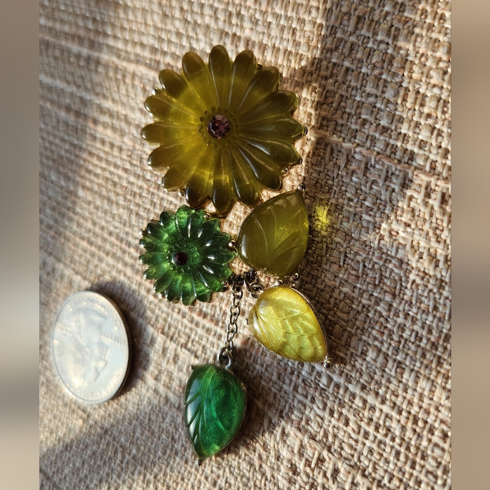 Floral Green and Yellow Brooch